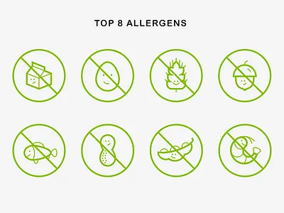Allergens dairy eggs fish gluten icon set milk nuts peanut seafood shellfish soy wheat