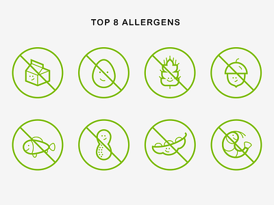Allergens dairy eggs fish gluten icon set milk nuts peanut seafood shellfish soy wheat