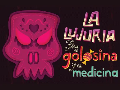 Lujuria avaricia dead festive illustration muertos poster skull spanish typography