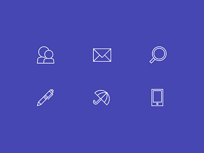 Icon set email icon illustration magnifying glass outline pen people phone search umbrella vector