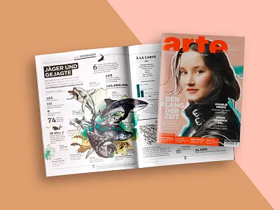 Shark illustrations for ARTE magazine 01/16 animals aquarelle arte collage editorial design fishes illustrations infographics sharks watercolor