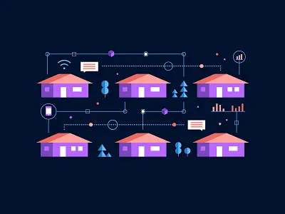 Little Tech Boxes cellphone colors communication data future illustration infographic neighborhood suburbia technology vector wifi