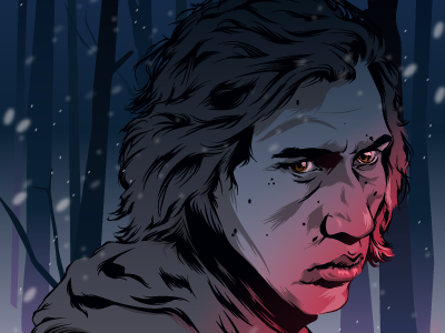 Kylo Ren adam driver beautiful ben solo forest glow hair illustration kylo ren lightsaber man snow star wars