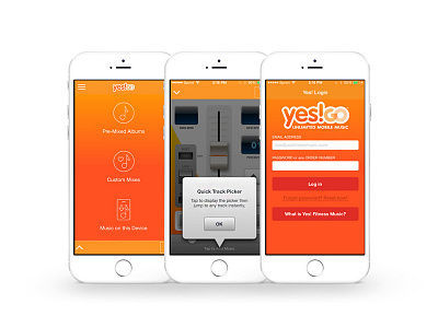 Yes! Fitness Music App Design app design brand strategy interface design visual identity