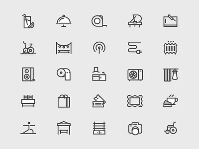 Space / Amenities Icons booth cafe furniture gallery icons juice kitchen outline retail space workshop yoga