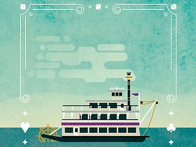 The Riverboat Gamblers border dice gambling illustration old time poker riverboat ship steam texture vector