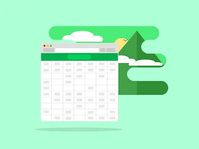 Excel cloud excel flat green illustration mountain sun