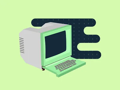 Minitel ! illustration flat motion old minitel computer binary gree