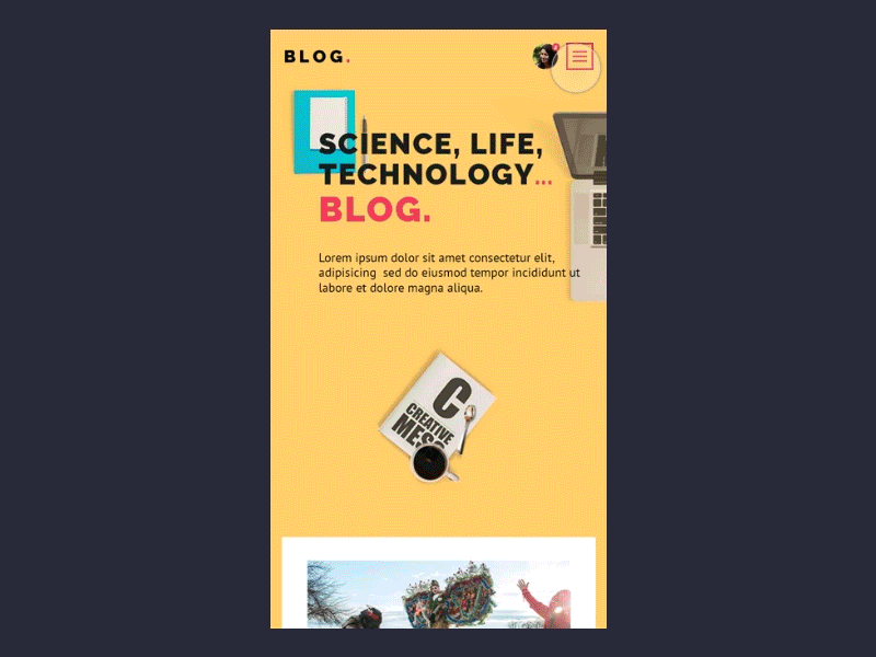 Blog Hamburger Menu animation article blog gif hamburger life principle science scroll technology web yellow