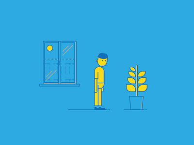 Nature character flat home illustration leaf man moon night plant stroke window