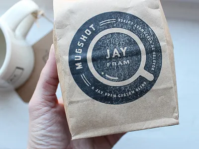 Mugshot // final version in use badge coffee coffee bag custom blend icon paper bag roast rubber stamp stamp