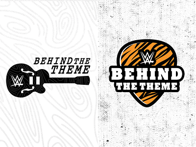 Behind The Theme animal print branding entertainment guitar guitar pick logo music sports tv vector wordmark wrestling