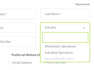 Suggested Industry Form Field UX contact drop down email form interface menu phone ui ux web website