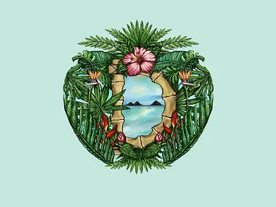 Tropical "D" flower illustration nature sea sketch sky tropical