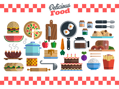 Delicious Food cooking flat food kitchen vector