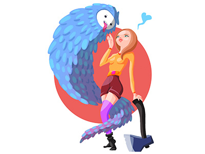 Woodcutter ax cartoon feather girl illustration spirit wood