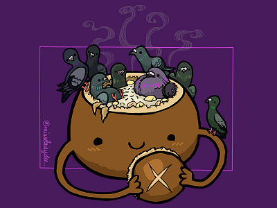 Carnivorous Food Series - Clam Chowder Breadbowl animal cartoon clam chowder food illustration missdaisydee pigeon procreate san francisco