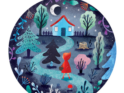 Red riding hood children forest illustration plate redridinghood