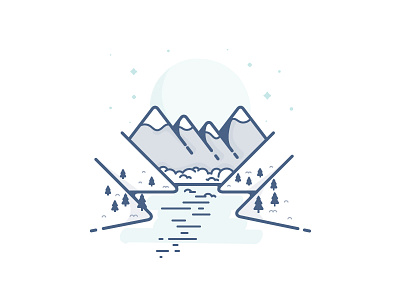 Mountain Landscape cloud daily challenge icon lake star sun tree vector