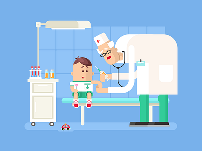 Doctor doing child vaccination child doctor flt illustration kit8 vaccination vector