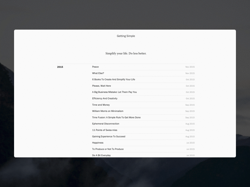 Getting Simple: Writing archive blog essays home list minimalism simplicity web writing