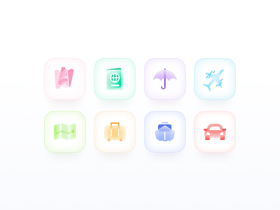 Glass Icon Set concept | Soft & airy design cleanicons design digitalart glass iconography icons iconset illustration minimalism travelicons ui ux