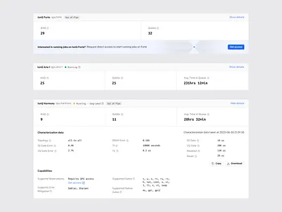 Backends tiles - Quantum Cloud backends cloud console dashboards quantum tiles ux design web design