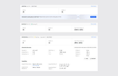 Backends tiles - Quantum Cloud backends cloud console dashboards quantum tiles ux design web design