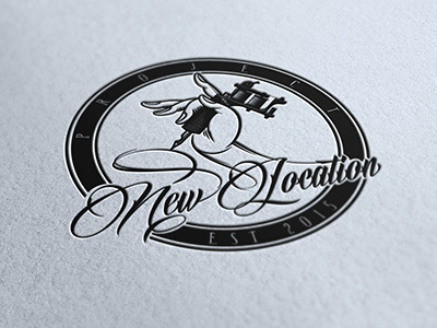 Logo for tattoo studio "New Location" black logo new project studio tattoo white