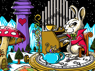 The White Rabbit alice in wonderland broomfield gigposter mushroom screenprint the string cheese incident triptych white rabbit winter wonderland