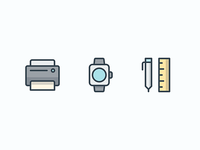 Office icon Set (color) pt.4 clock icons minimal office outline pen print watch