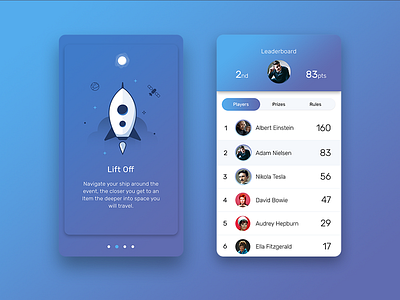 App Screens app illustration ios iphone leaderboard mobile planet space spaceship ui ux welcome