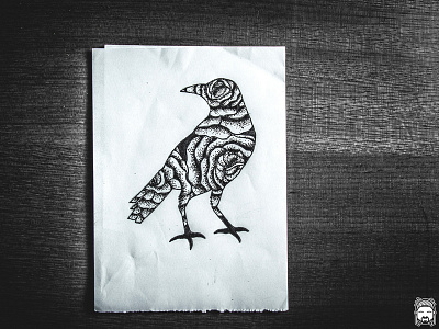 Tattoo work 03 bird black crow dotwork draw flower illustration pointlhism tattoo wood