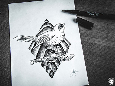 Tattoo work 01 bird black branch dotwork draw flower illustration pen pointlhism tattoo