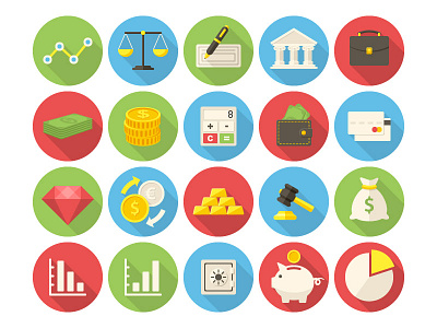 Finance Icons bank business dollar finance flat design icon long shadow money money bag piggy bank wallet web