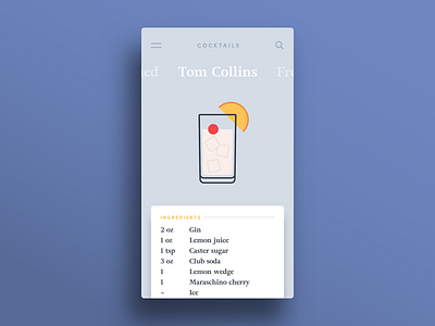 009 — Recipe 100daily app card cocktail dailyui flat minimal recipe ui