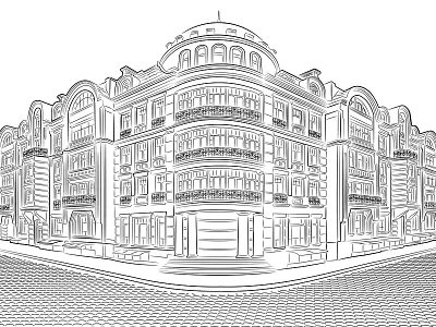 Retro corner building detailed illustration building corner detailed illustration retro