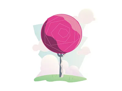 Tree Variety Three cartoon circle cloud freelance illustration pink plant shape sky tree