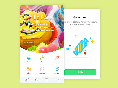 Cakes Cafe animation cafe cake candy design flat interface ios mobile ui ux