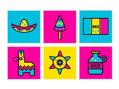 Mex~icons beer cmyk color icons free icons icon icon design mexican mexico outline icons pinata sombrero