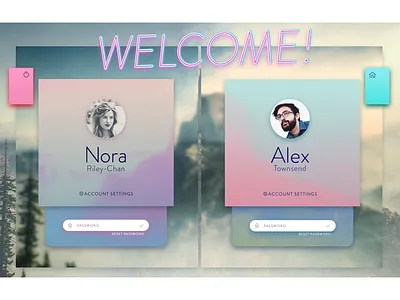 Welcome! flat login screen purple ui