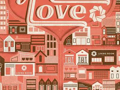 Vday Card houses neighborhood pink valentines