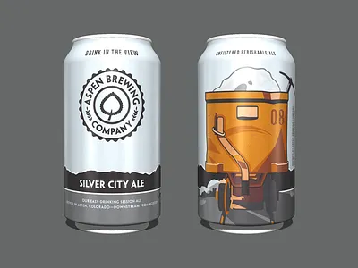 Aspen Silver City Ale aspen aspen brewing company beer can colorado illustration mine cart mining packaging silver