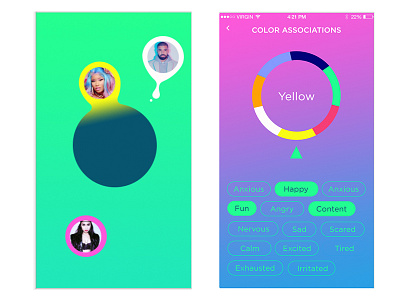 Emotion Assoc app blob colors emotions gradient selections tags