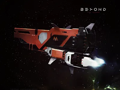 Confederation Inquisitor — BEYOND THE STARS attack battle black concept engine game online orange pilot ship space white