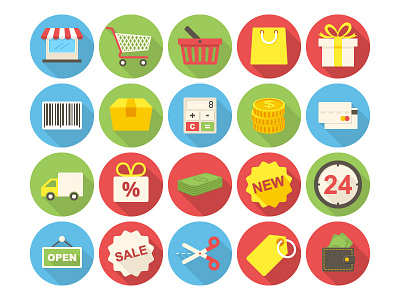 Shopping Icons business discount finance flat design icon icons long shadow money sale shop shopping shopping cart