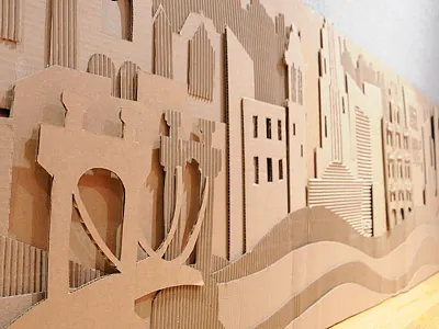 Corrugate Sculpture Skyline: Cincinnati relief sculpture