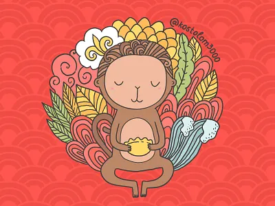 Happy New Year 2016 animal art cartoon character china chinese drawing illustration monkey vector