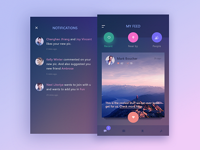 My Feed + Notifications (For spare pixels) card comment feed like nearby notifications people recent settings ui