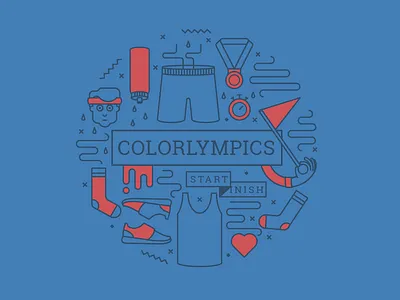 Colorlympics bottle color heart medal olympics shoes shorts sock stopwatch sweat water